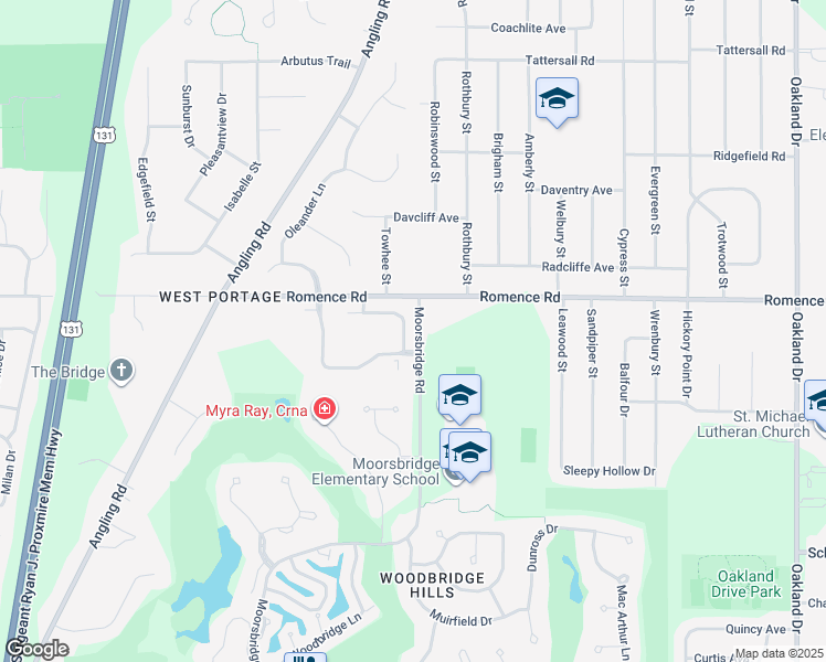 map of restaurants, bars, coffee shops, grocery stores, and more near 3320 Scots Pine Way in Portage