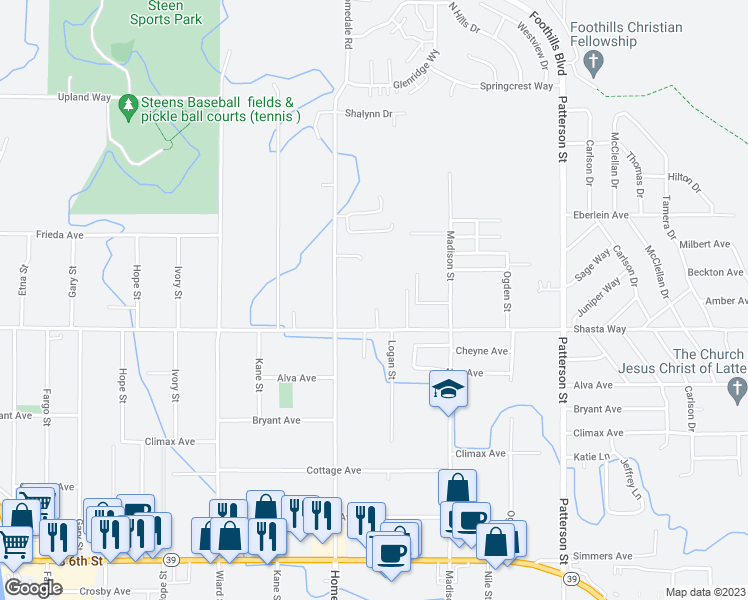 map of restaurants, bars, coffee shops, grocery stores, and more near 5529 Shasta Way in Klamath Falls