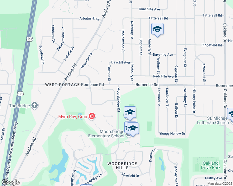 map of restaurants, bars, coffee shops, grocery stores, and more near 3320 Scots Pine Way in Portage