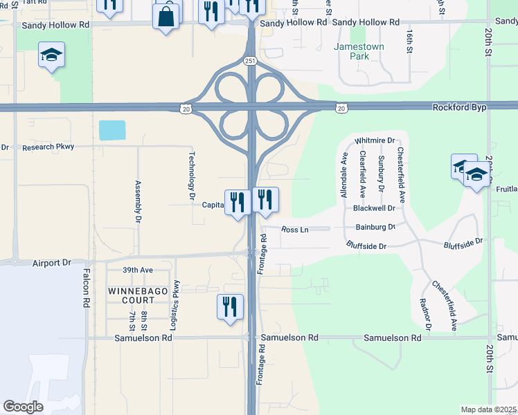 map of restaurants, bars, coffee shops, grocery stores, and more near 4020 11th Street in Rockford