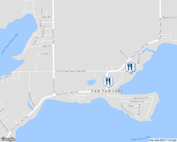 map of restaurants, bars, coffee shops, grocery stores, and more near 7562 Little Paw Paw Lake Road in Coloma