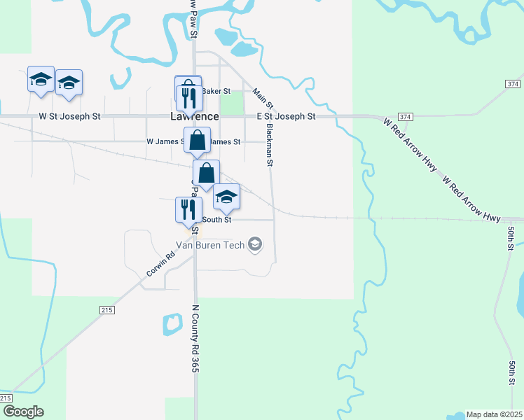 map of restaurants, bars, coffee shops, grocery stores, and more near 351 South Street in Lawrence