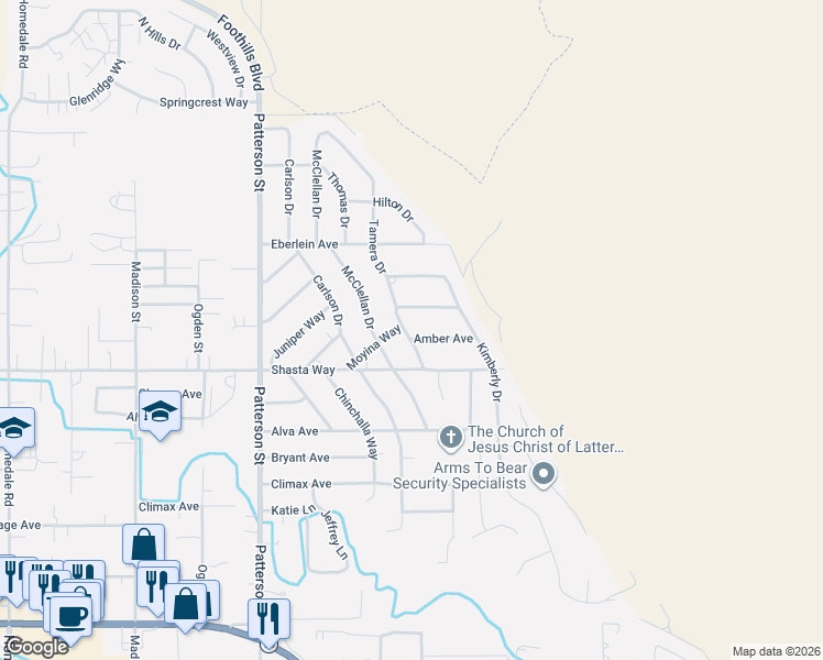 map of restaurants, bars, coffee shops, grocery stores, and more near 1612 Tamera Drive in Klamath Falls