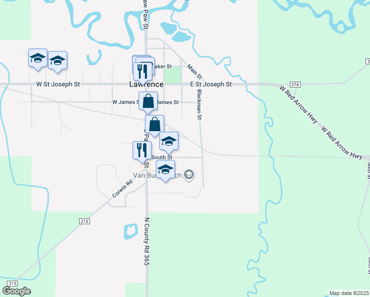 map of restaurants, bars, coffee shops, grocery stores, and more near 351 South Street in Lawrence