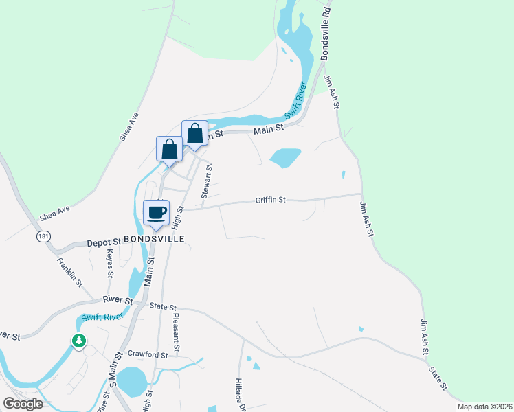 map of restaurants, bars, coffee shops, grocery stores, and more near 3000-3012 East Street in Palmer
