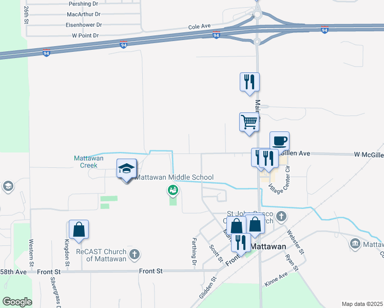 map of restaurants, bars, coffee shops, grocery stores, and more near 24356 West McGillen Avenue in Mattawan