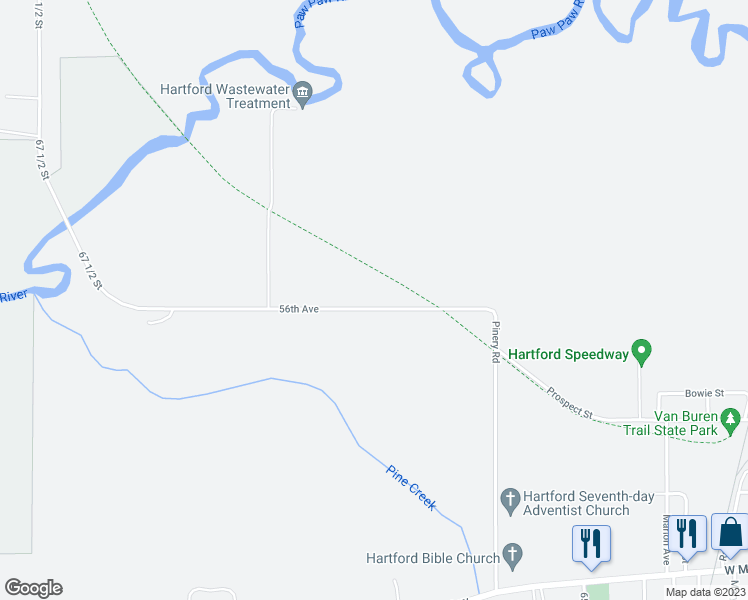 map of restaurants, bars, coffee shops, grocery stores, and more near 66026 56th Avenue in Hartford