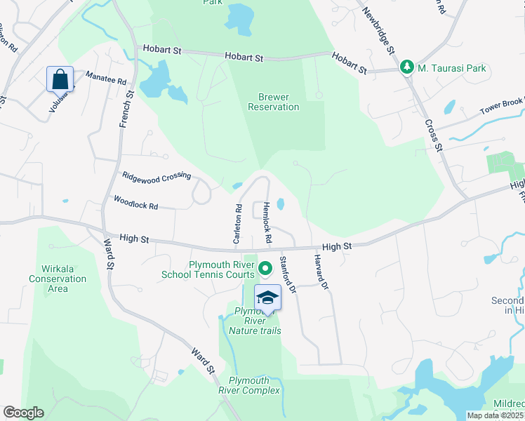 map of restaurants, bars, coffee shops, grocery stores, and more near 18 Hemlock Road in Hingham