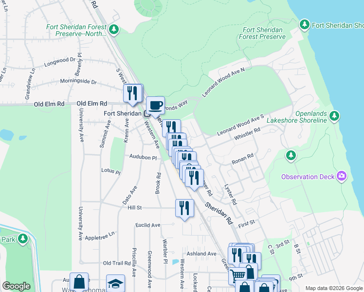 map of restaurants, bars, coffee shops, grocery stores, and more near 86 Holabird Circle in Highwood