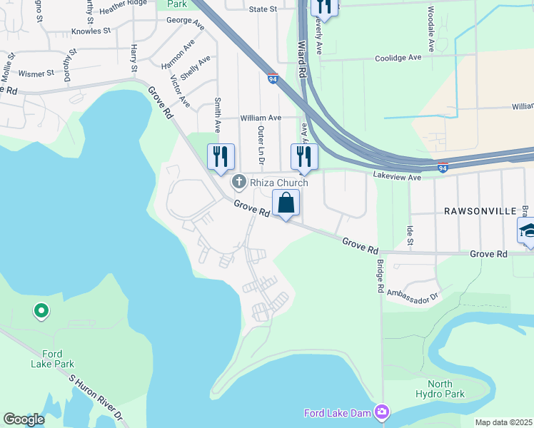 map of restaurants, bars, coffee shops, grocery stores, and more near 2269 South Grove Street in Ypsilanti