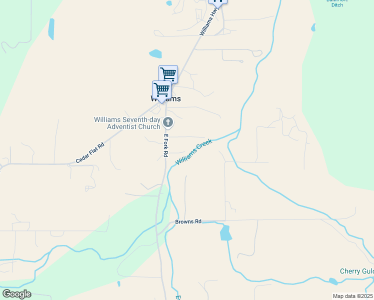map of restaurants, bars, coffee shops, grocery stores, and more near 399 East Fork Road in Williams