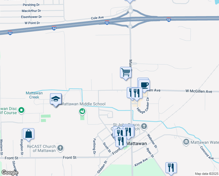 map of restaurants, bars, coffee shops, grocery stores, and more near 55823 Giddings Court in Mattawan