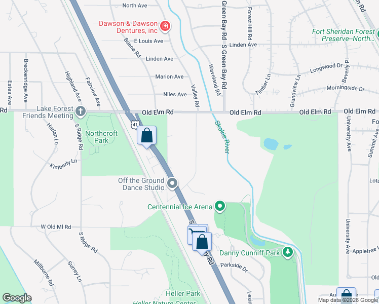 map of restaurants, bars, coffee shops, grocery stores, and more near 3480 Old Mill Road North in Highland Park