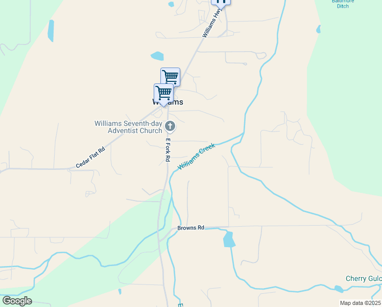 map of restaurants, bars, coffee shops, grocery stores, and more near 399 East Fork Road in Williams