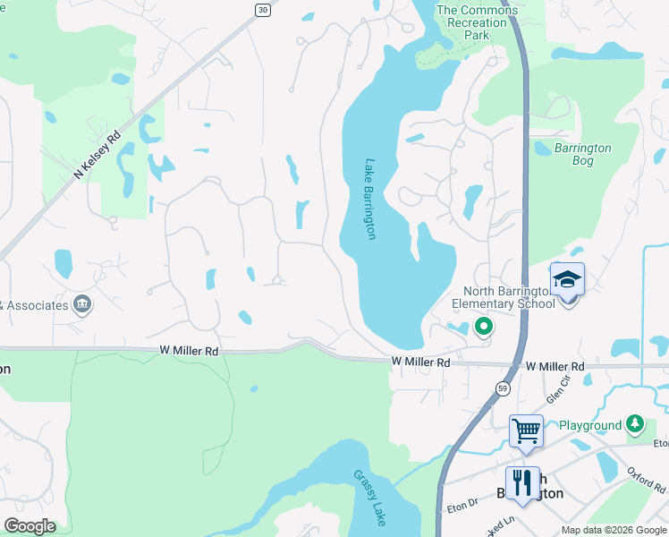 map of restaurants, bars, coffee shops, grocery stores, and more near 230 Shoreline Road in Lake Barrington