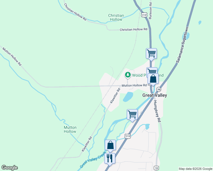 map of restaurants, bars, coffee shops, grocery stores, and more near 6116 Mutton Hollow Road in Great Valley
