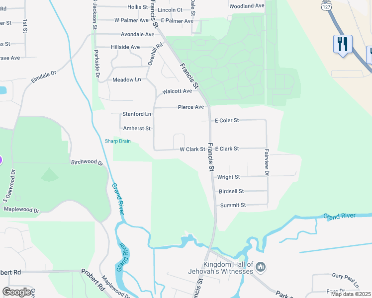map of restaurants, bars, coffee shops, grocery stores, and more near 154 West Clark Street in Jackson