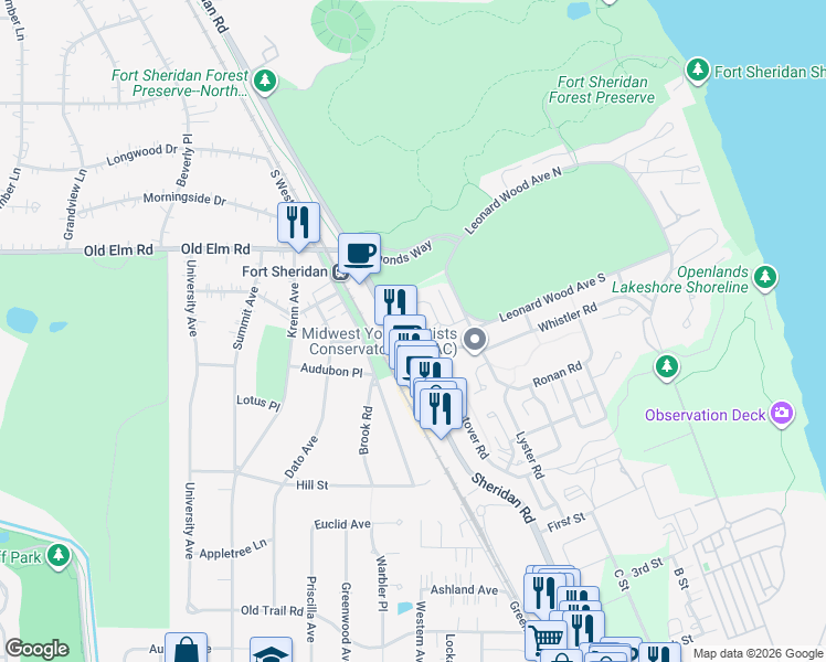 map of restaurants, bars, coffee shops, grocery stores, and more near 60 Holabird Circle in Highwood
