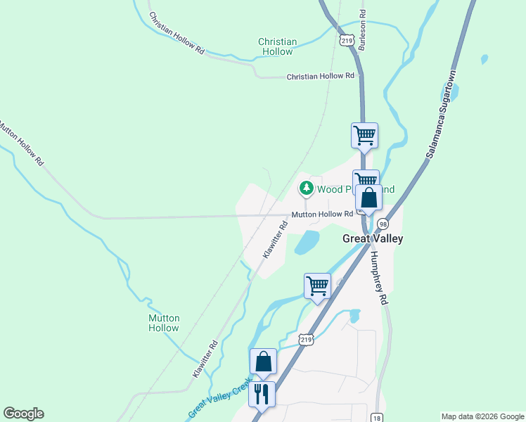 map of restaurants, bars, coffee shops, grocery stores, and more near 6116 Mutton Hollow Road in Great Valley