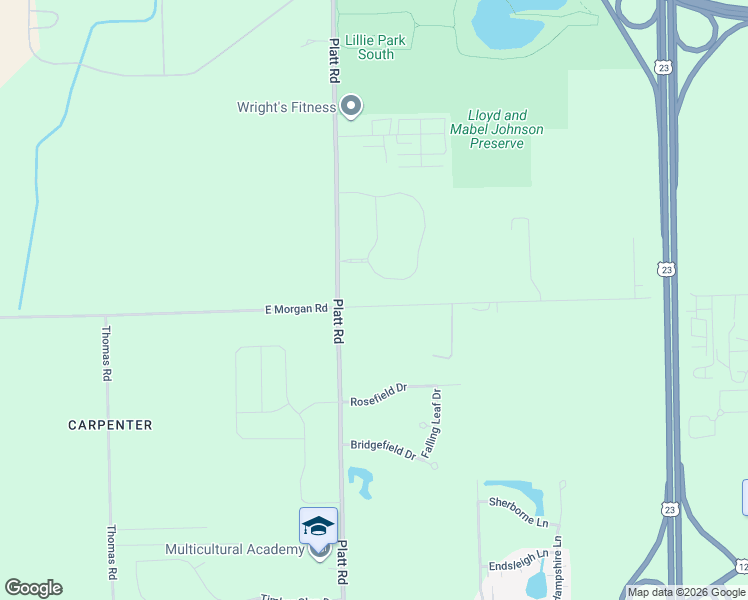 map of restaurants, bars, coffee shops, grocery stores, and more near 3101-3425 E Morgan Rd in Ann Arbor