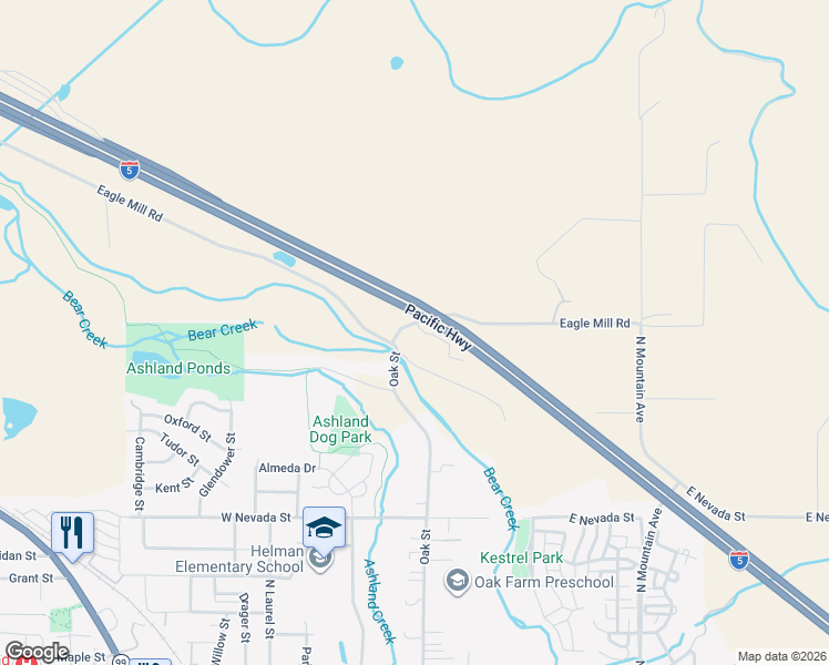 map of restaurants, bars, coffee shops, grocery stores, and more near 1760 Eagle Mill Road in Ashland