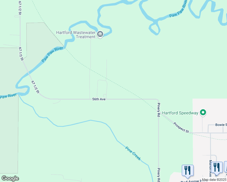 map of restaurants, bars, coffee shops, grocery stores, and more near 66026 56th Avenue in Hartford