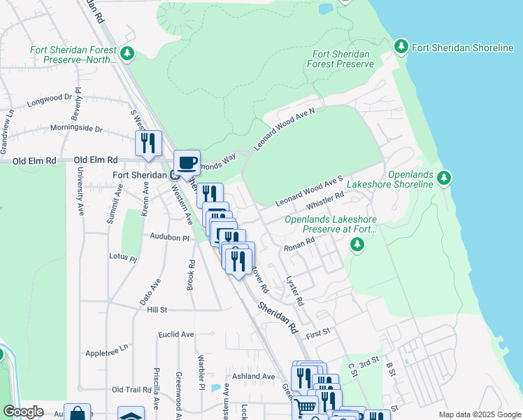 map of restaurants, bars, coffee shops, grocery stores, and more near 268 Leonard Wood Avenue South in Highland Park