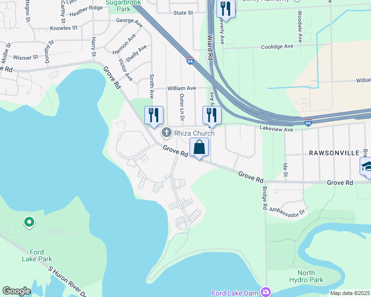 map of restaurants, bars, coffee shops, grocery stores, and more near 2269 South Grove Street in Ypsilanti