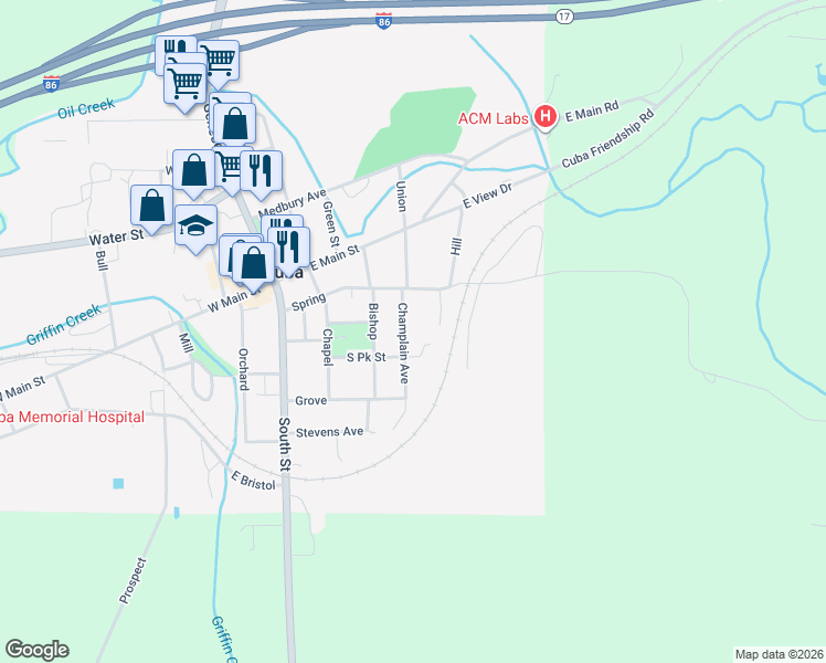 map of restaurants, bars, coffee shops, grocery stores, and more near 13 Champlain Avenue in Cuba