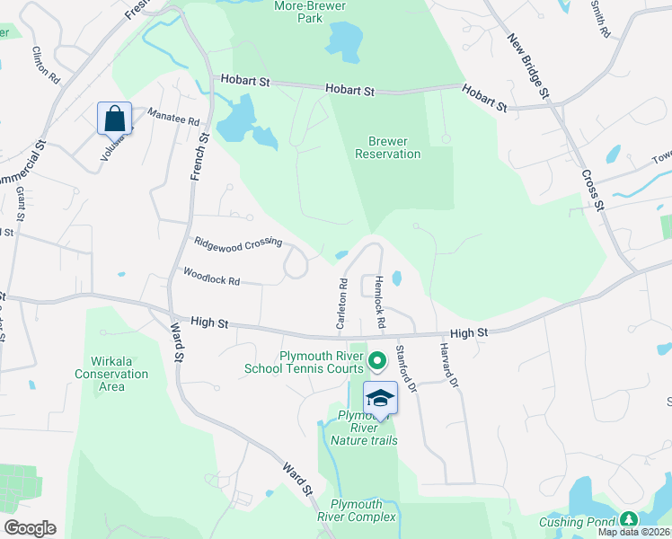 map of restaurants, bars, coffee shops, grocery stores, and more near 34 Carleton Road in Hingham