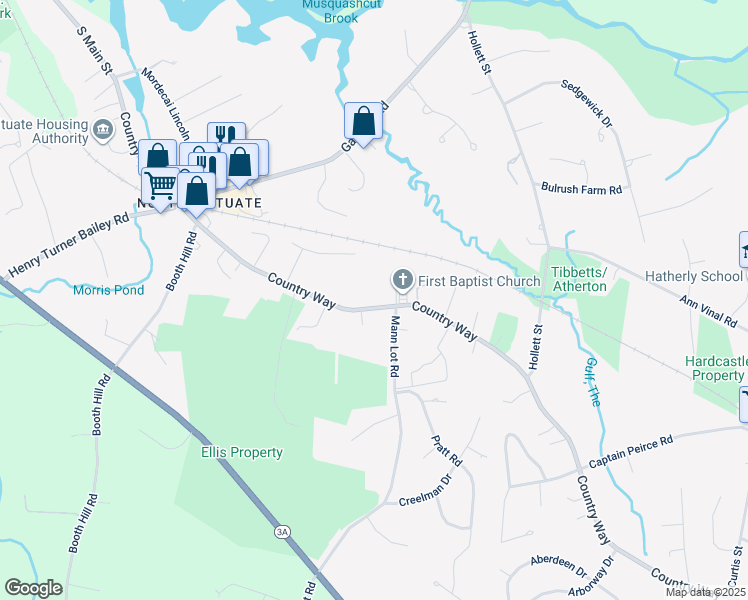 map of restaurants, bars, coffee shops, grocery stores, and more near 668 Country Way in Scituate