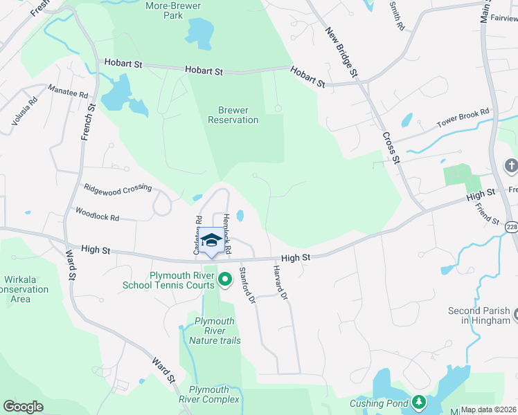 map of restaurants, bars, coffee shops, grocery stores, and more near 4 Pinecrest Road in Hingham
