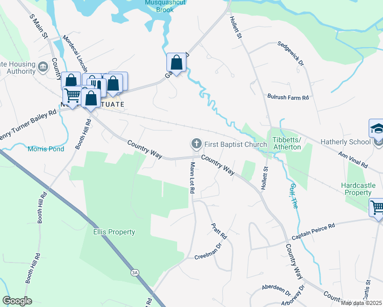 map of restaurants, bars, coffee shops, grocery stores, and more near 668 Country Way in Scituate