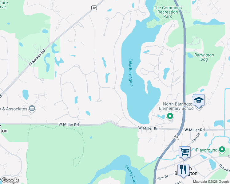 map of restaurants, bars, coffee shops, grocery stores, and more near 230 Shoreline Road in Lake Barrington