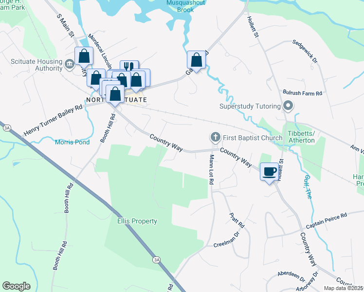map of restaurants, bars, coffee shops, grocery stores, and more near 694 Country Way in Scituate