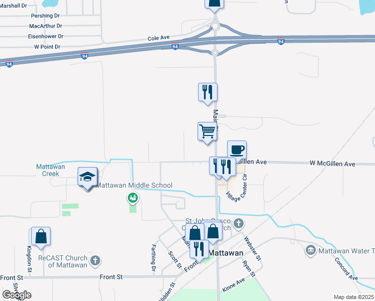 map of restaurants, bars, coffee shops, grocery stores, and more near 55823 Giddings Court in Mattawan