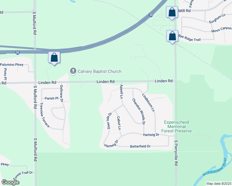map of restaurants, bars, coffee shops, grocery stores, and more near 6619 Lindbloom Lane in Cherry Valley