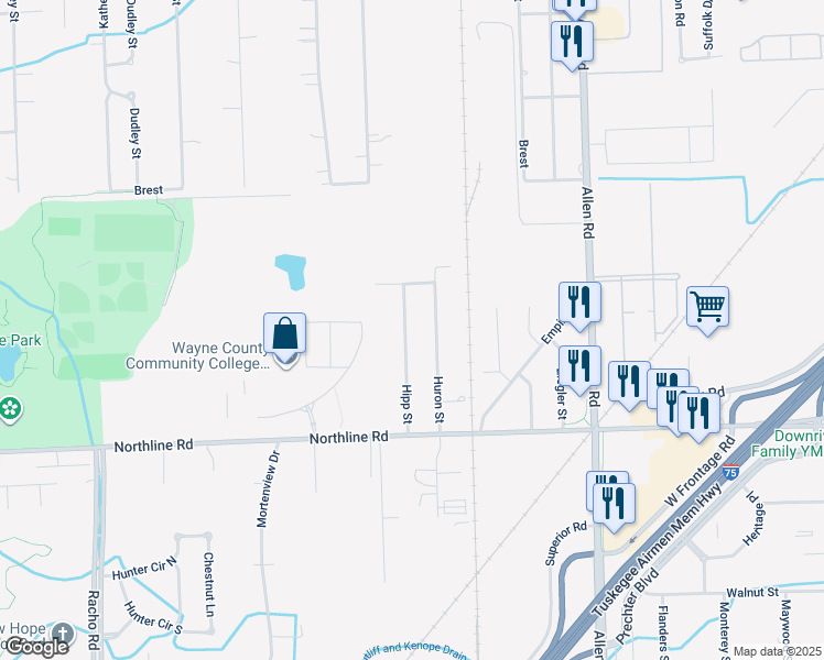 map of restaurants, bars, coffee shops, grocery stores, and more near 12529 Hipp Street in Taylor