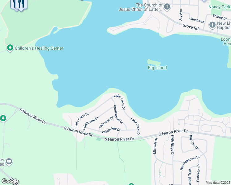map of restaurants, bars, coffee shops, grocery stores, and more near 8045 Lakecrest Drive in Ypsilanti
