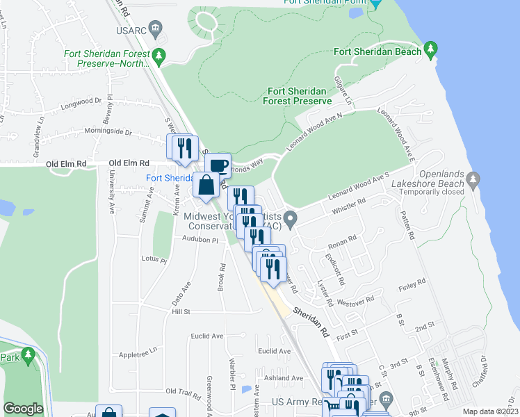 map of restaurants, bars, coffee shops, grocery stores, and more near 60 Holabird Circle in Highwood