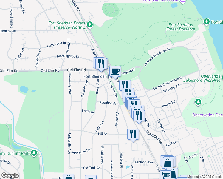 map of restaurants, bars, coffee shops, grocery stores, and more near 3500 Western Avenue in Highland Park