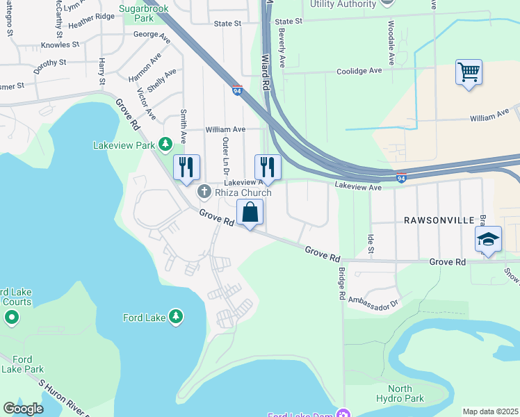 map of restaurants, bars, coffee shops, grocery stores, and more near 700 Bryn Mawr in Ypsilanti