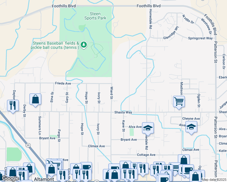 map of restaurants, bars, coffee shops, grocery stores, and more near 1441 Wiard Street in Klamath Falls