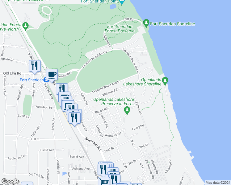 map of restaurants, bars, coffee shops, grocery stores, and more near 214 Whistler Road in Highland Park