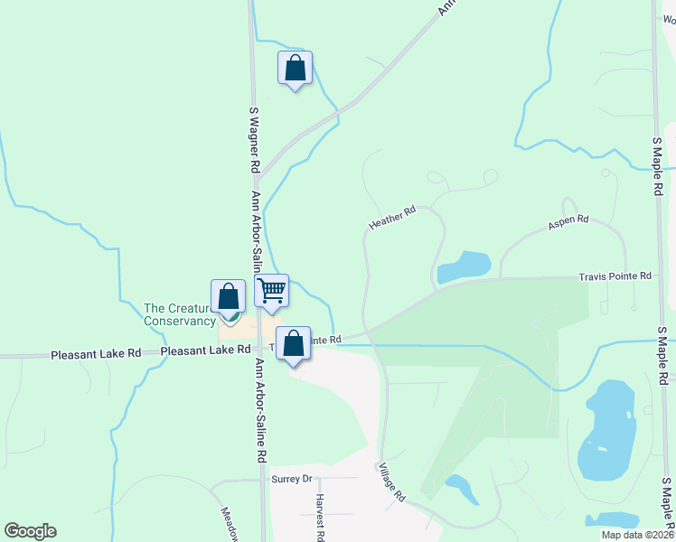 map of restaurants, bars, coffee shops, grocery stores, and more near 3154-3298 Heather Road in Ann Arbor