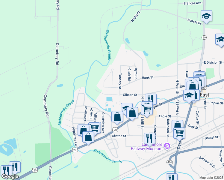 map of restaurants, bars, coffee shops, grocery stores, and more near 175 Bank St in North East