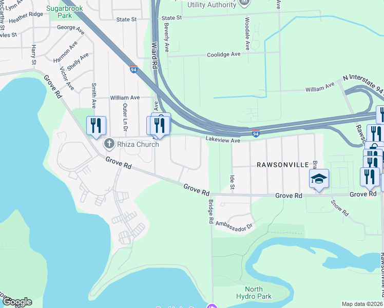 map of restaurants, bars, coffee shops, grocery stores, and more near 2563 Hearthside Drive in Ypsilanti