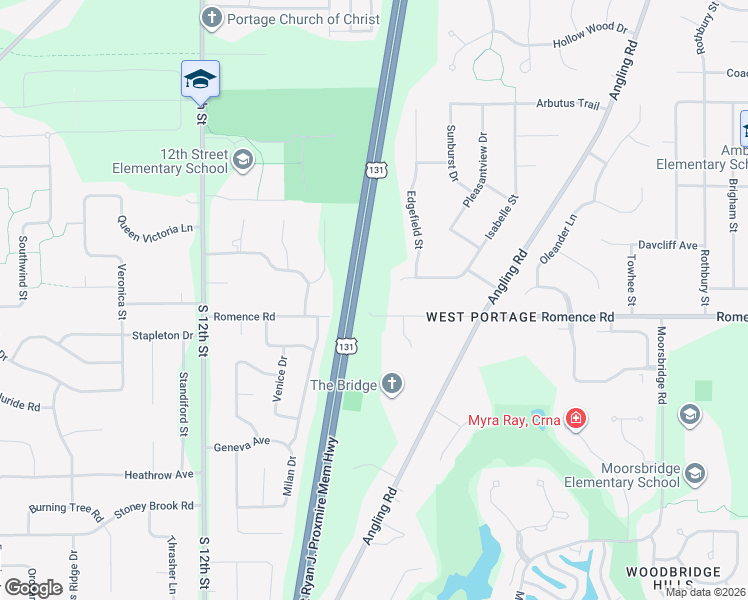 map of restaurants, bars, coffee shops, grocery stores, and more near 4290 Romence Road in Portage