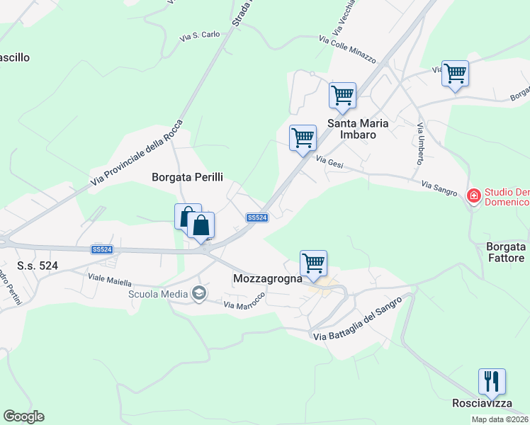 map of restaurants, bars, coffee shops, grocery stores, and more near 43 Via Nazionale per Lanciano in Santa Maria Imbaro