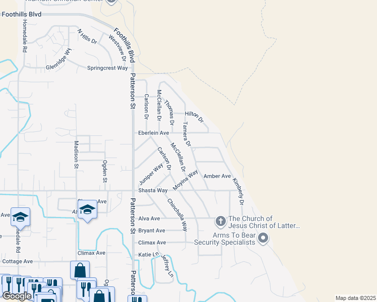 map of restaurants, bars, coffee shops, grocery stores, and more near 1414 Tamera Drive in Klamath Falls